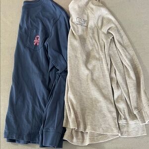 Vineyard Vines Kids Long-Sleeve Tops - Navy & Cream with Pink Pocket Graphic